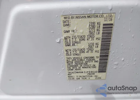 2017 Nissan Murano Platinum z USA, uszkodzony, nr VIN 5N1AZ2MH4HN125910